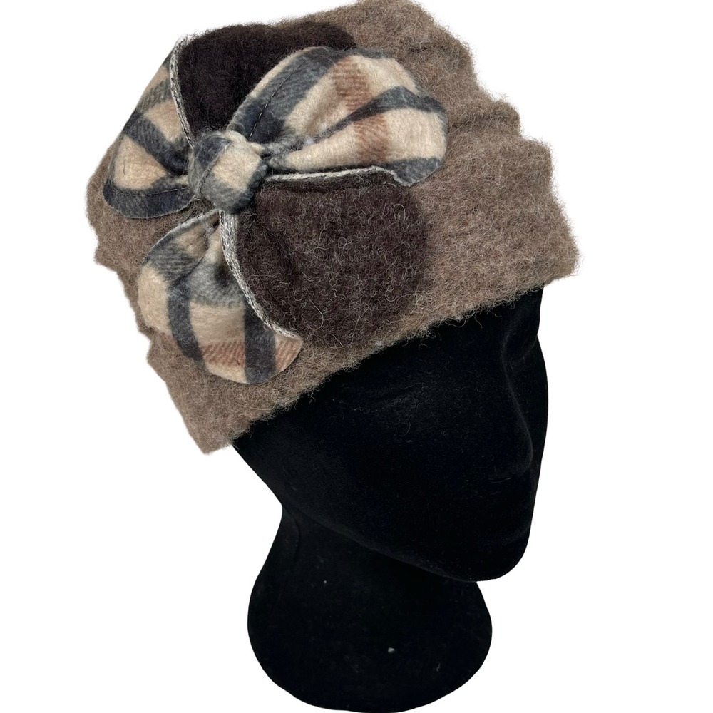 Creativa Cloche Bucket Hat Brown Wool Blend Plaid Bow Italy Boho Retro Academia